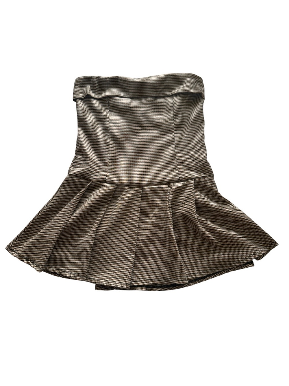 Forever 21 Brown & Black Houndstooth Strapless Dress